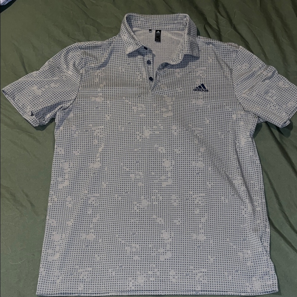 Adidas Men's Patterned Gray & Blue Polo Shirt